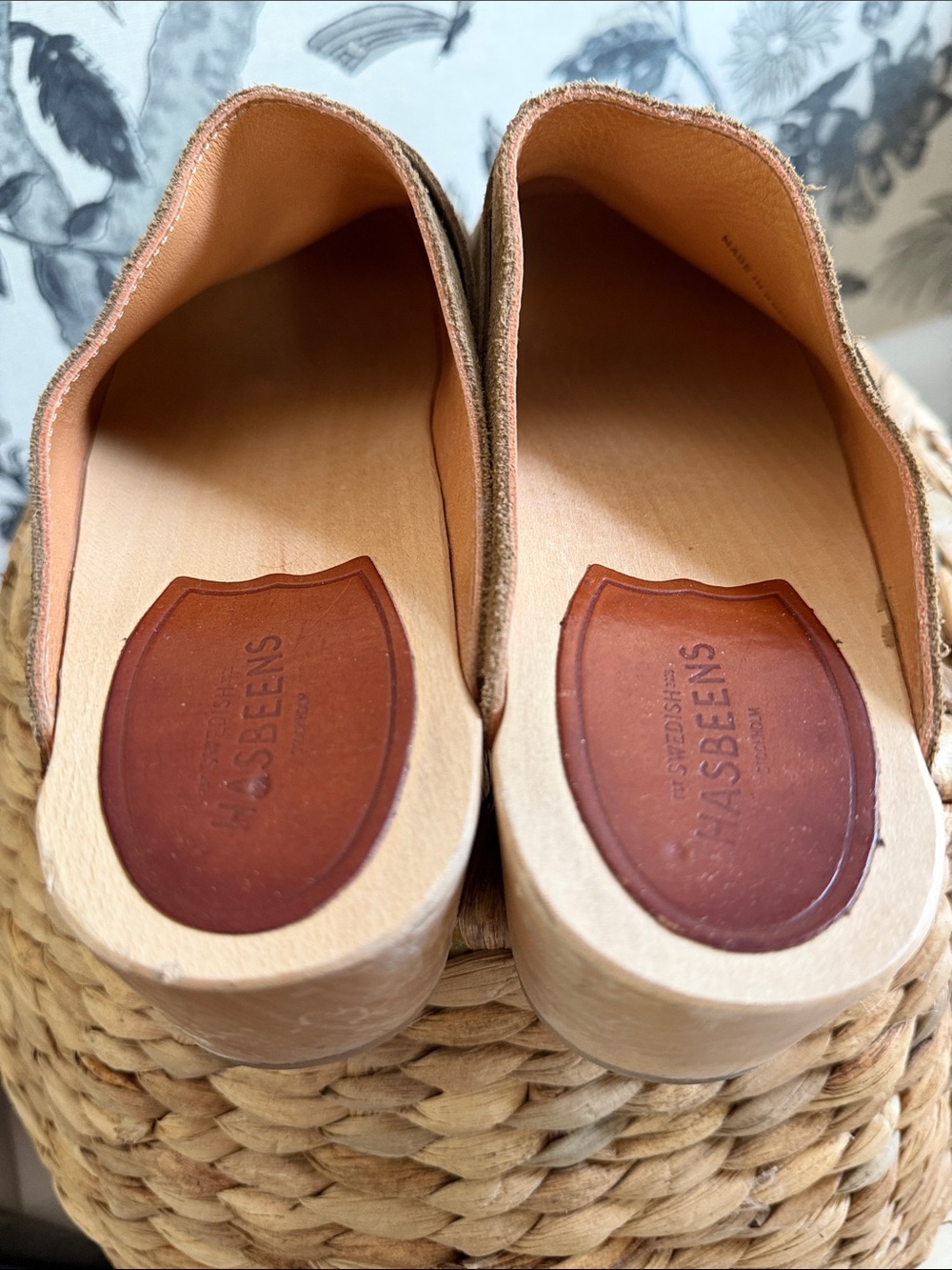 Swedish Hasbeens Olive Suede Clog Moleskin Inset - Picture 8 of 8